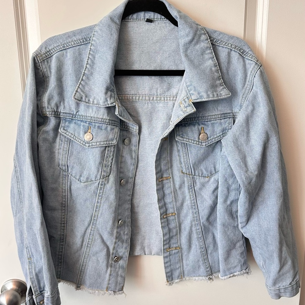 Light Blue Oversized Denim Jacket with frayed hem